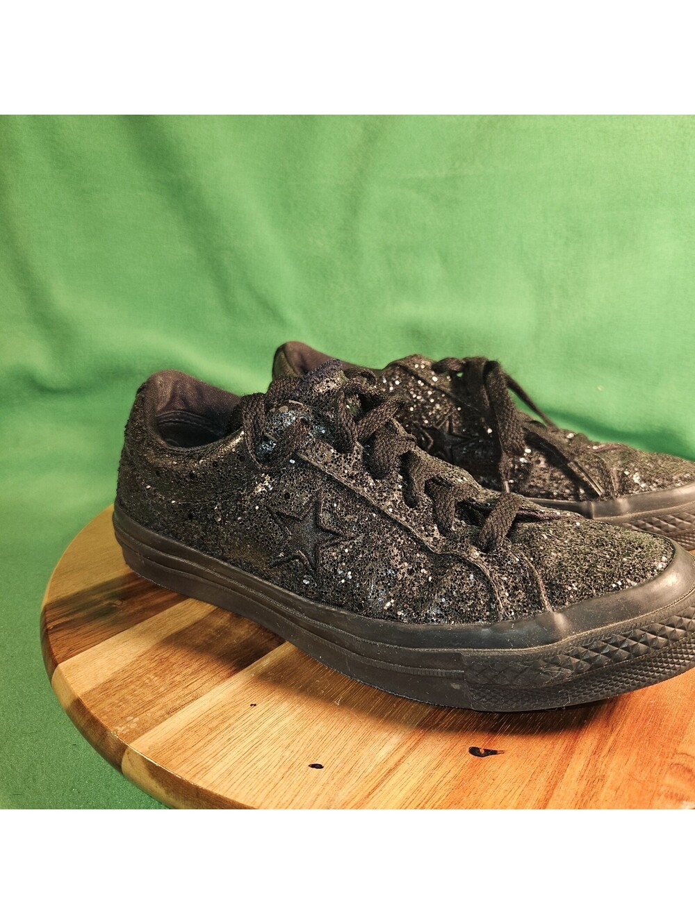 Converse One Star Sneakers Black Glitter Stars Men 4 Womens 6